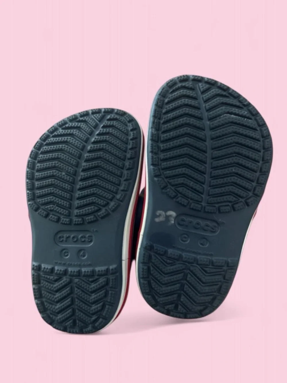 CROCS toddler Navy Clog with Red and White Stripe